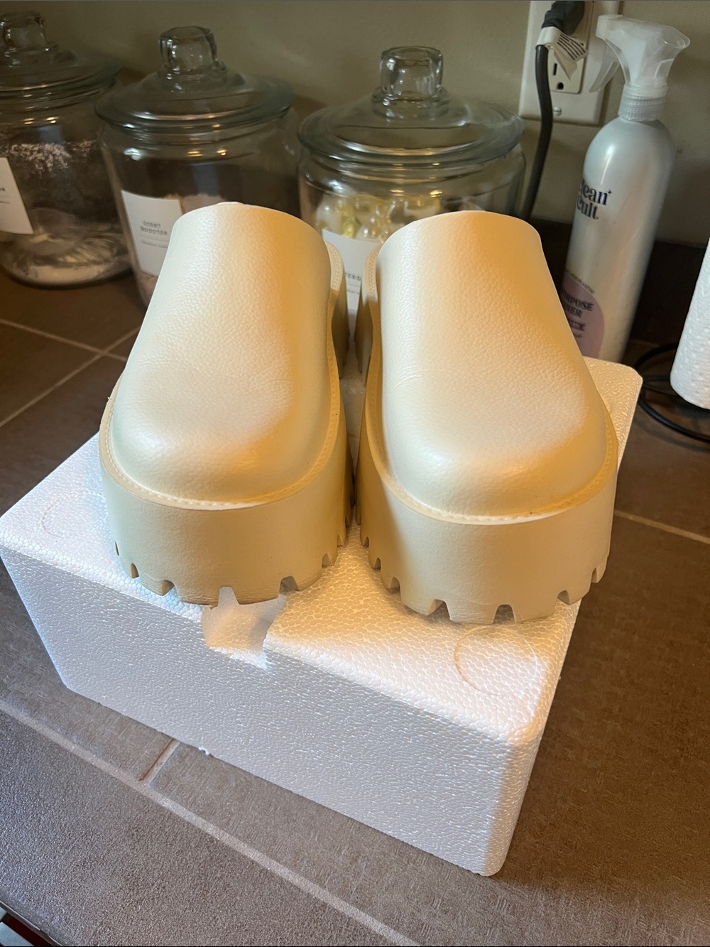 Cream Platform Clog Mules — Chunky Sole Women’s Slip-On